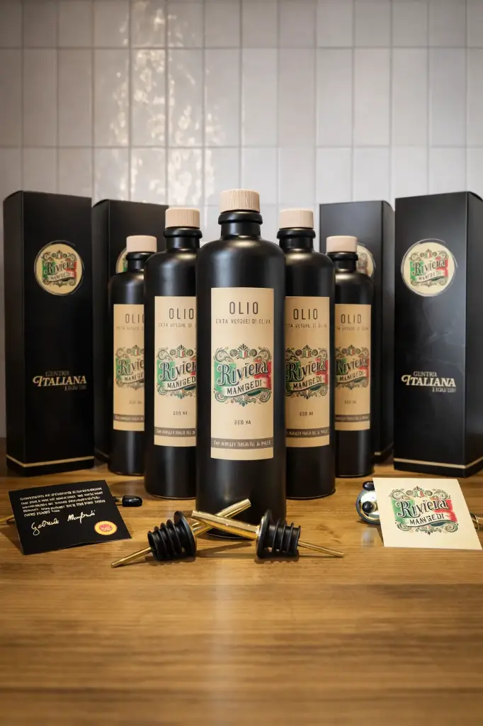 Olio Extra vergine@Riviera Manfredi - Pack de 6 bouteilles en céramique Édition Premium