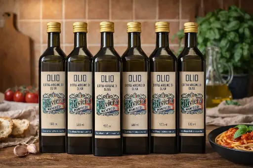 [LQ_6 x 500ml] Olio Extra vergine@Riviera Manfredi - Lot de 6 bouteilles en verre de 500ml (6 x 500ml)