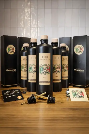 [LP_6 x 500 ml] Olio Extra vergine@Riviera Manfredi - Confezione da 6 bottiglie in ceramica Edizione Premium